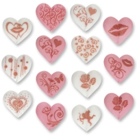 96 St. Zucker-Herzen mit Motiven, rosa und weiß, sortiert
