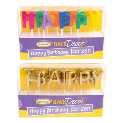 18 St. Wachs-Kerzen  Happy Birthday , sortiert 