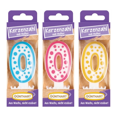 12 St. Wachskerzen-Zahlen mit Halter Nr. 0 